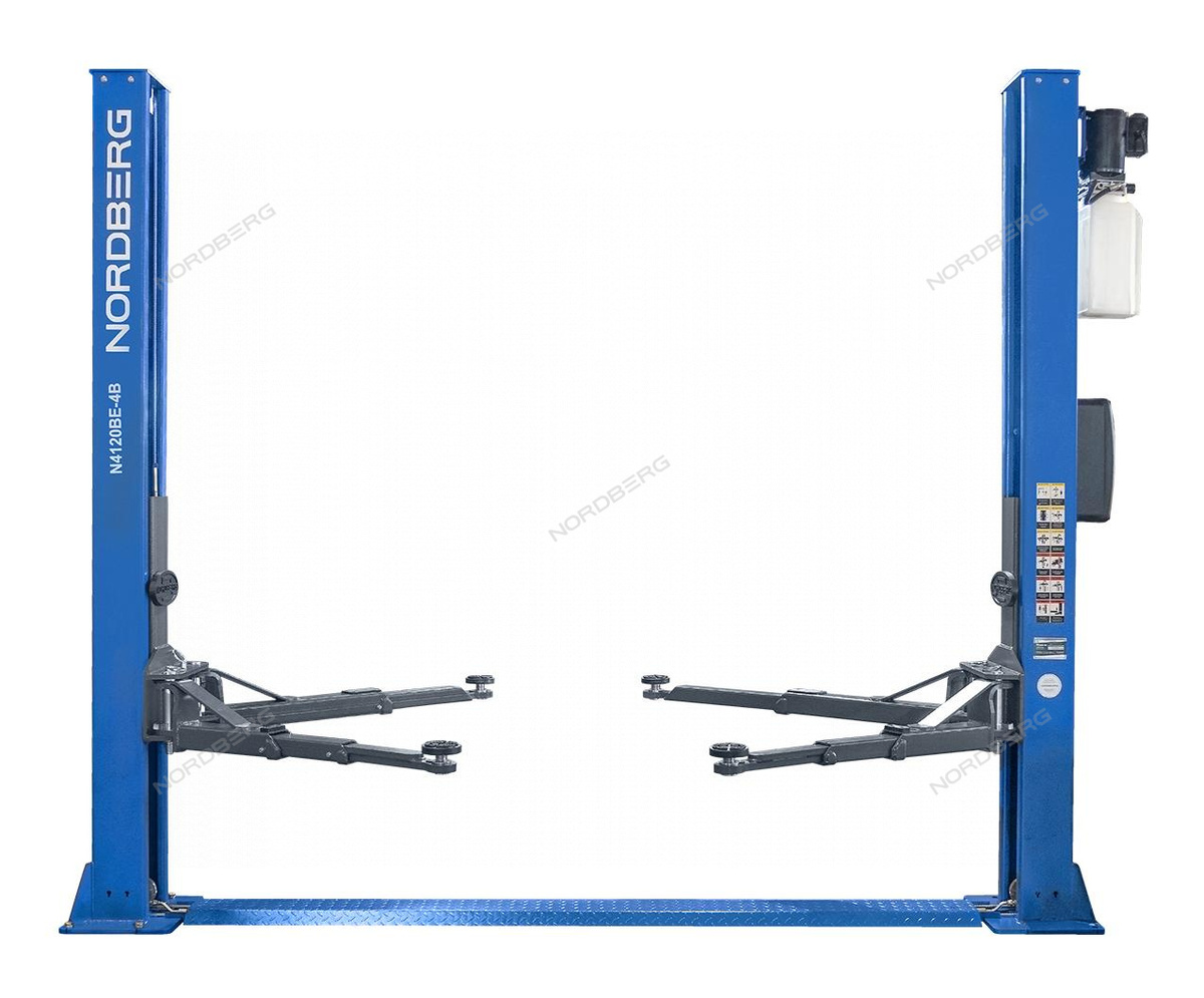 Подъемник двухстоечный 4 т, с электростопорами, 380 В, синий NORDBERG N4120BE-4B_3+2_380 — Фото 1